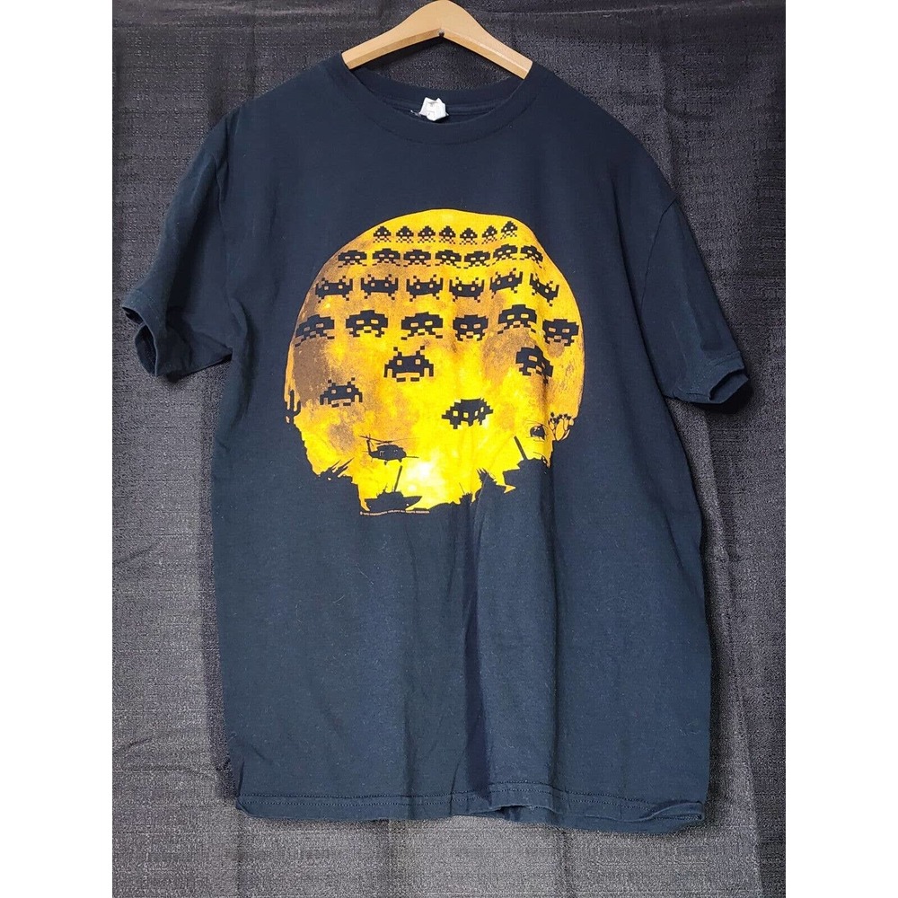 Space Invaders Game Midnight Silhouette Men's Black T-shirt Size L Tee Large